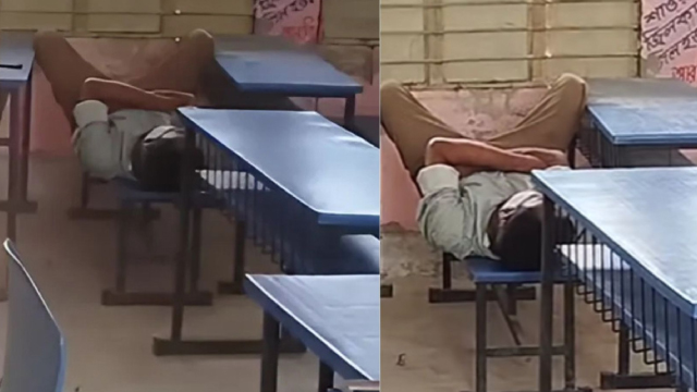 ক্লাস চলাকালে বেঞ্চে প্রধান শিক্ষকে ঘুম,ভিডিও করলেন ইউএনও