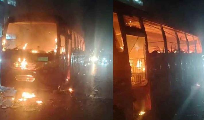 গাজীপুরে যাত্রীবাহী চলন্ত বাসে হঠাৎ আগুন